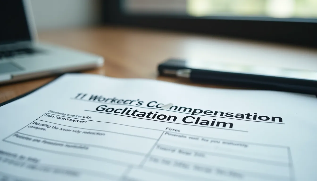 Close-up view of a workers' compensation claim form on a desk