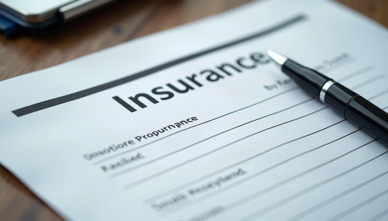 Close-up view of insurance documents and a pen on a desk
